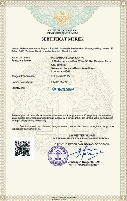 Sertifikat Merek HIRAMED � IDM001365093